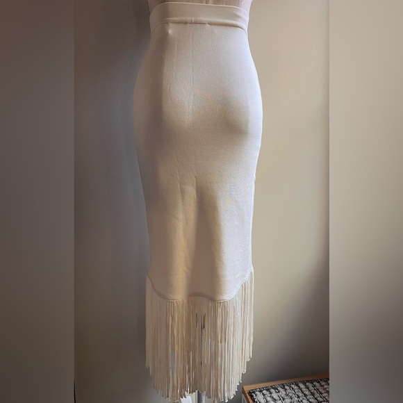 Sandro midi high waist Melania ecru ivory woven knit fringe skirt sz 0 - Picture 4 of 6